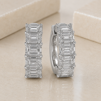 2 Ct Emerald  Shape Diamond 18K White Gold Hoop Earrings