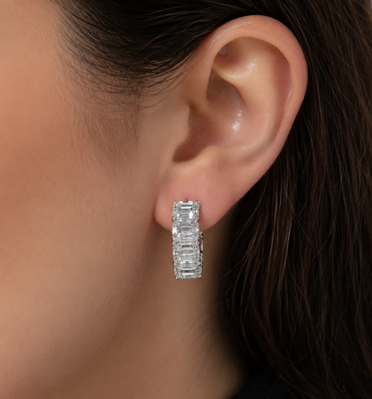 2 Ct Emerald  Shape Diamond 18K White Gold Hoop Earrings