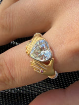 Heart in Hands Custom Heart 2.00 CT Heart-Shaped Lab-Grown Diamond Hands Ring in Two-Tone 18K Gold