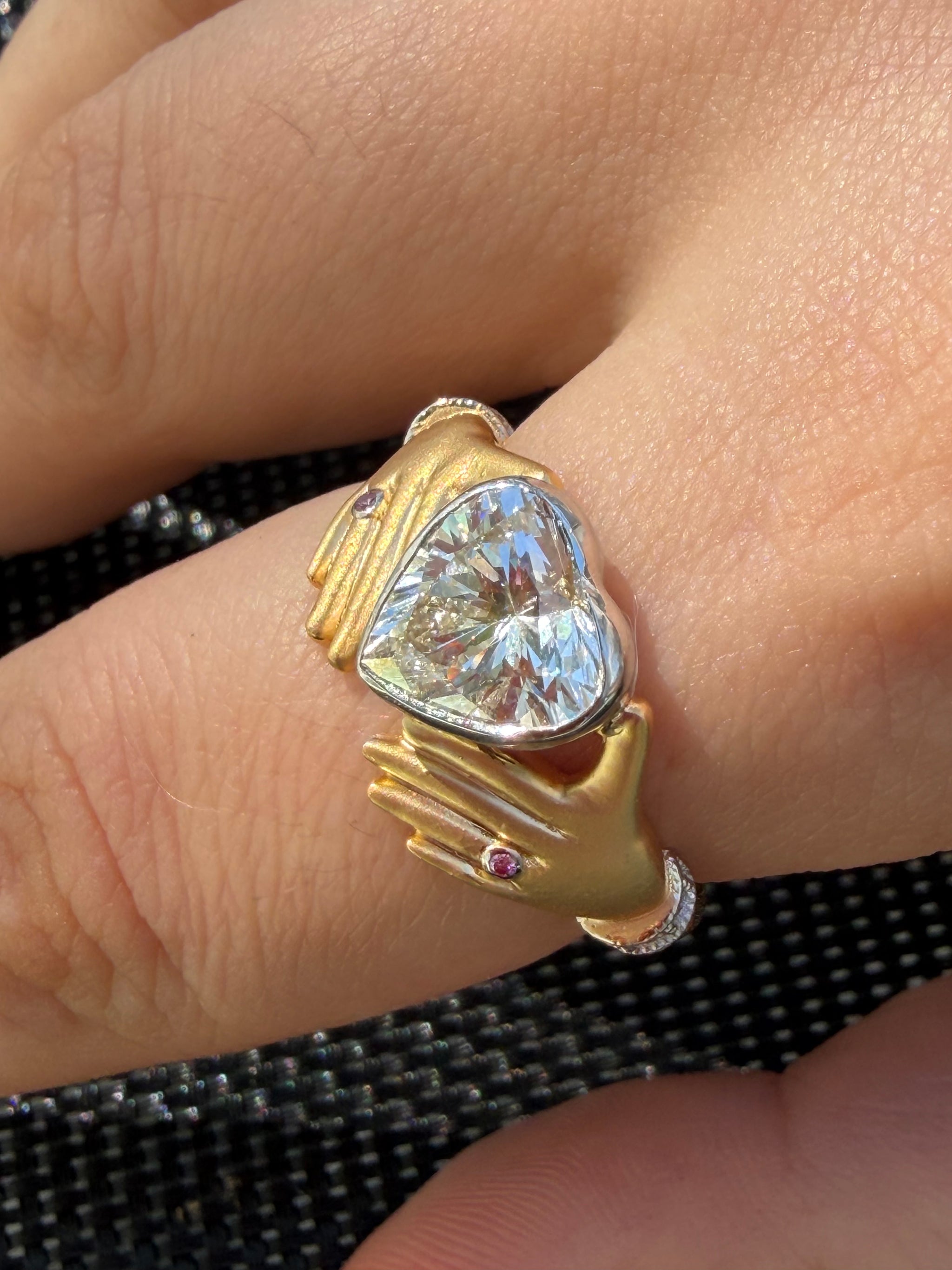 Heart in Hands Custom Heart 2.00 CT Heart-Shaped Lab-Grown Diamond Hands Ring in Two-Tone 18K Gold