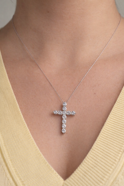 3.00 CTW Diamond Cross Pendant | 14K White Gold | DEF VVS Diamonds