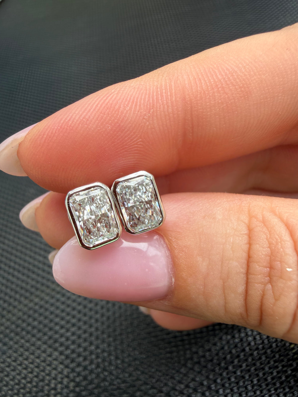 2 CTW Radiant-Cut Bezel Diamond Stud Earrings