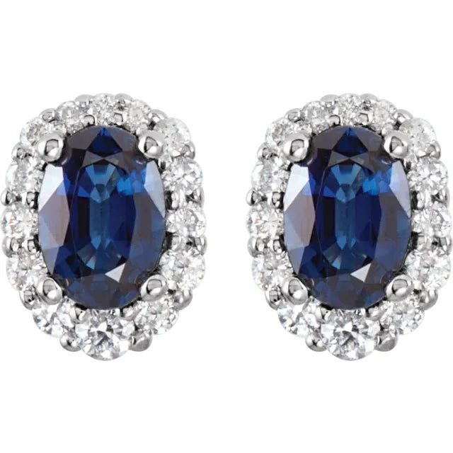 14K White Natural Blue Sapphire & 1/3 CTW Natural Diamond Earrings
