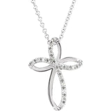 14K White 1/10 CTW Natural Diamond Cross Necklace