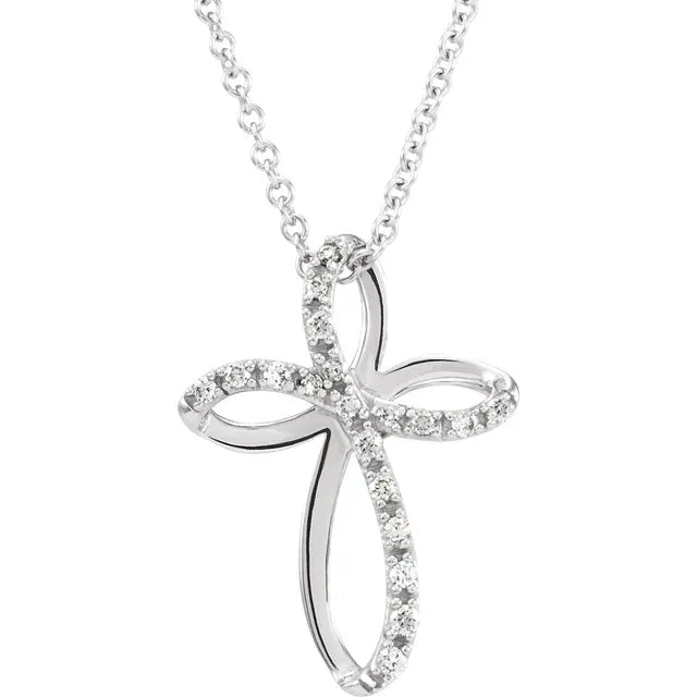 14K White 1/10 CTW Natural Diamond Cross Necklace