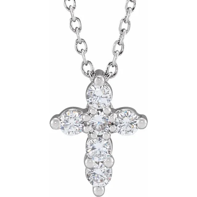 14K White Gold 1/4 CTW Lab-Grown Diamond Cross Necklace – 18” Cable Chain
