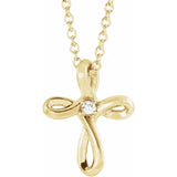 14K Yellow Gold .015 CTW Natural Diamond Cross Necklace – Adjustable 16-18” Cable Chain