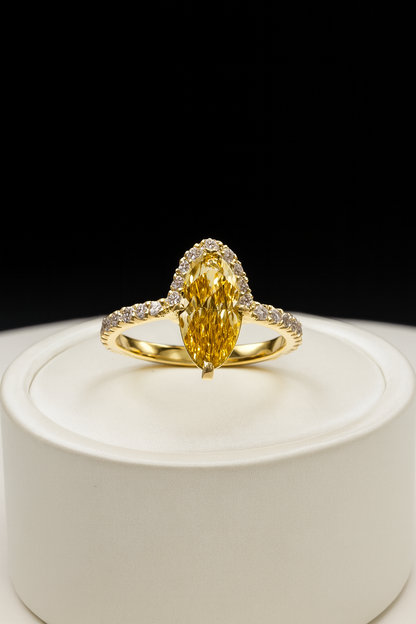 Half Moon & Oval Fancy Vivid Yellow Lab Diamond Ring – 2.01 CT – Ready to Ship