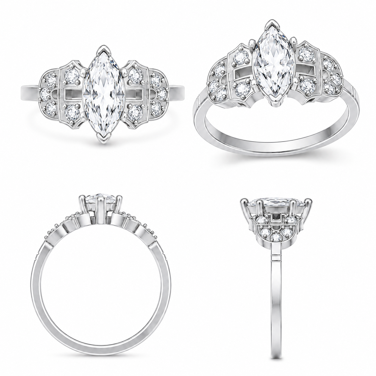 Art Deco 0.70 CT Natural Marquise Diamond Engagement Ring | GIA Certified | 18K White Gold