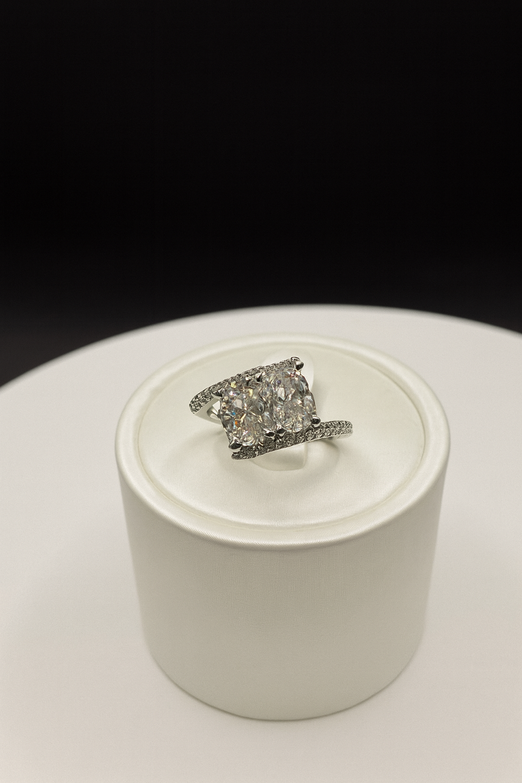 Two-Stone Radiant & Oval Lab Diamond Pinky Ring with Natural Diamond band– 14K White Gold (Nearly 3 CTW)