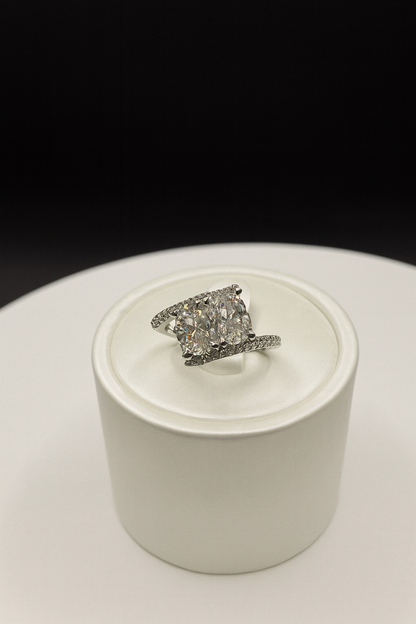 Two-Stone Radiant & Oval Diamond Pinky Ring – 14K White Gold (Nearly 3 CTW)