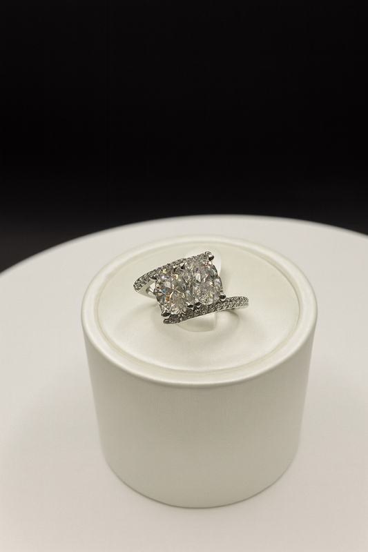 Two-Stone Radiant & Oval Diamond Pinky Ring – 14K White Gold (Nearly 3 CTW)
