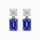 3 CT Natural Tanzanite & 1 CT Lab Diamond Drop Earrings in 14K White Gold