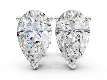 4.00 CT Pear Shape Lab Diamond Stud Earrings, 14K White Gold Basket Setting