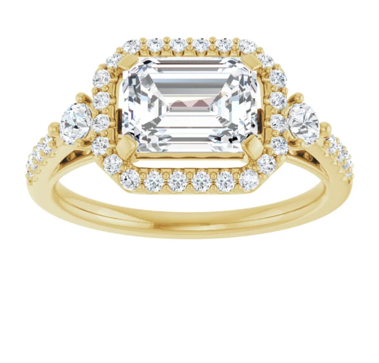 14K Yellow Gold Halo 1.55 ct Emerald Engagement Ring