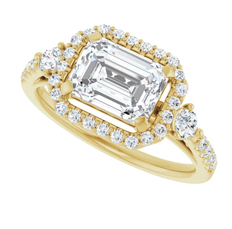 14K Yellow Gold Halo 1.55 ct Emerald Engagement Ring