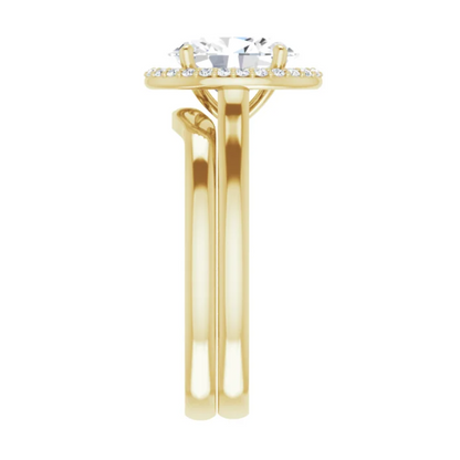 14K Yellow Gold + Band Set  1.21 ct  Oval Natural  Halo-Style Engagement Ring With Matching Band