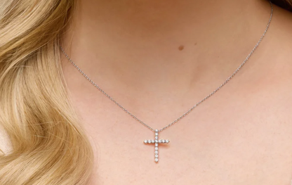 14K White Gold 1/2 CTW Natural Diamond Cross Necklace (16–18")