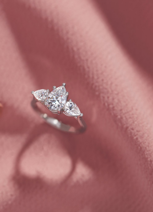 14K White Gold Three-Stone Pear Diamond Engagement Ring – G/VS