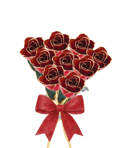 9 Red Lacquered Roses with 24K Gold-Plated Trim