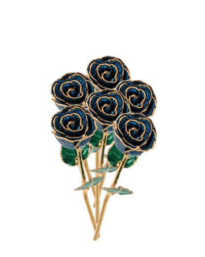 Lacquered Blue Sparkle Rose with Gold Trim