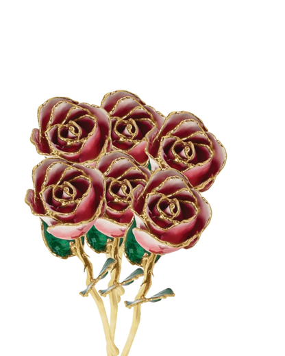Lacquered Frozen Red & White Ombre Rose with 24K Gold-Plated Trim
