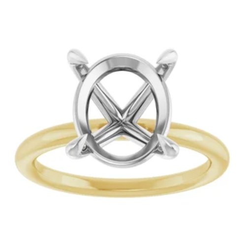 14K Yellow & White Gold Oval Solitaire Engagement Ring Mounting