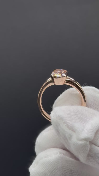 1.71 CT Brownish Pink Radiant Diamond Ring – Double Band Bezel Set in 14K Rose Gold