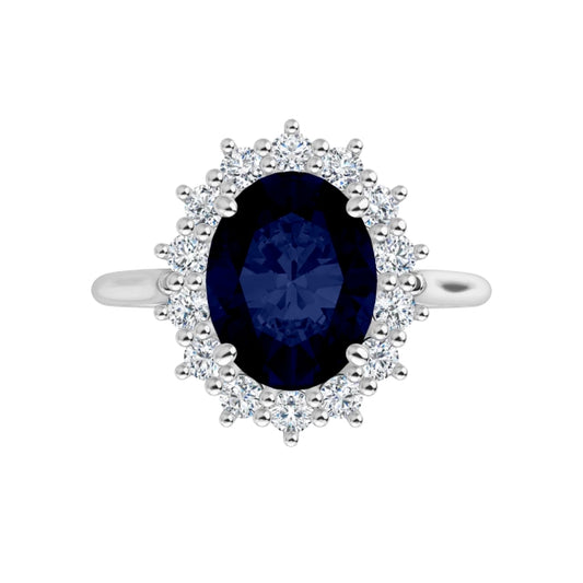 14K White Gold Natural Sapphire & Diamond Halo Ring