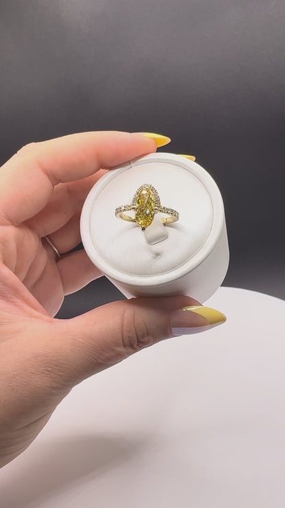 Half Moon & Oval Fancy Vivid Yellow Lab Diamond Ring – 2.01 CT – Ready to Ship