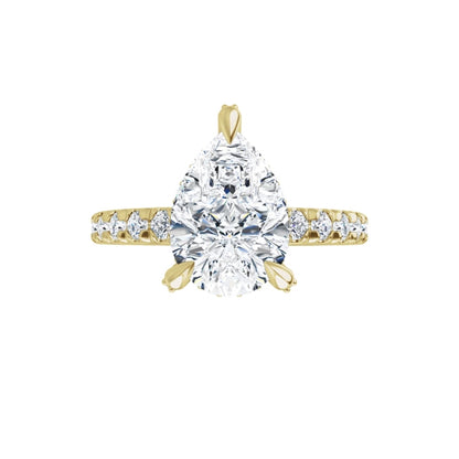 14K Yellow Gold Pear-Shaped Lab-Grown Diamond Accented Ring – 2TW