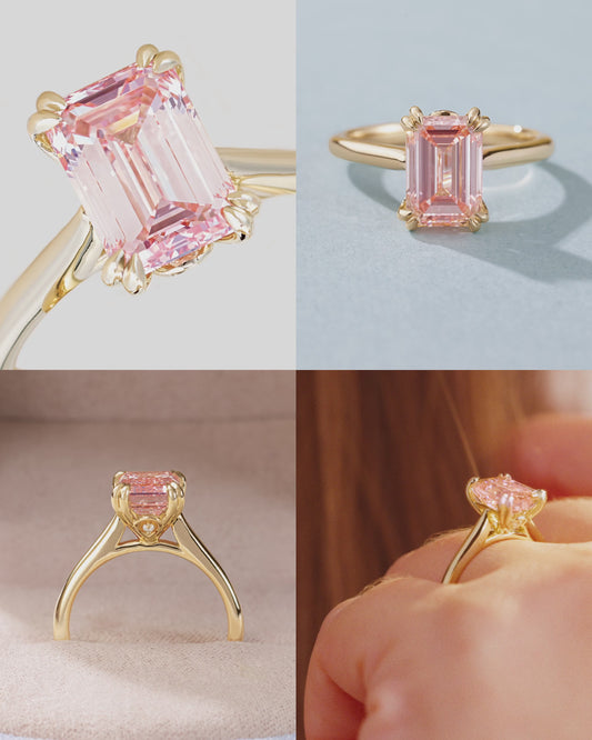 3 ct Fancy Pink Lab Diamond Ring 14K Yellow Gold