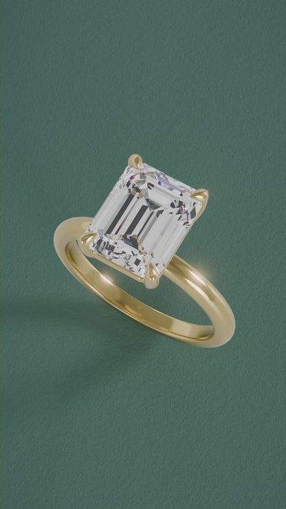 14K Yellow Gold Emerald-Cut Solitaire Lab Diamond Ring – 3 CTW