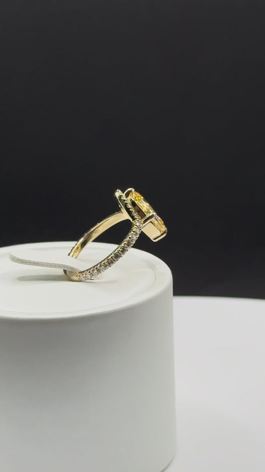 Half Moon & Oval Fancy Vivid Yellow Lab Diamond Ring – 2.01 CT – Ready to Ship