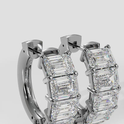 2 Ct Emerald  Shape Diamond 18K White Gold Hoop Earrings
